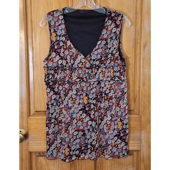 BCBGMaxazria Sleeveless Blouse Womens Large Stretch Floral Lightweight Bohemian - Picture 1 of 8
